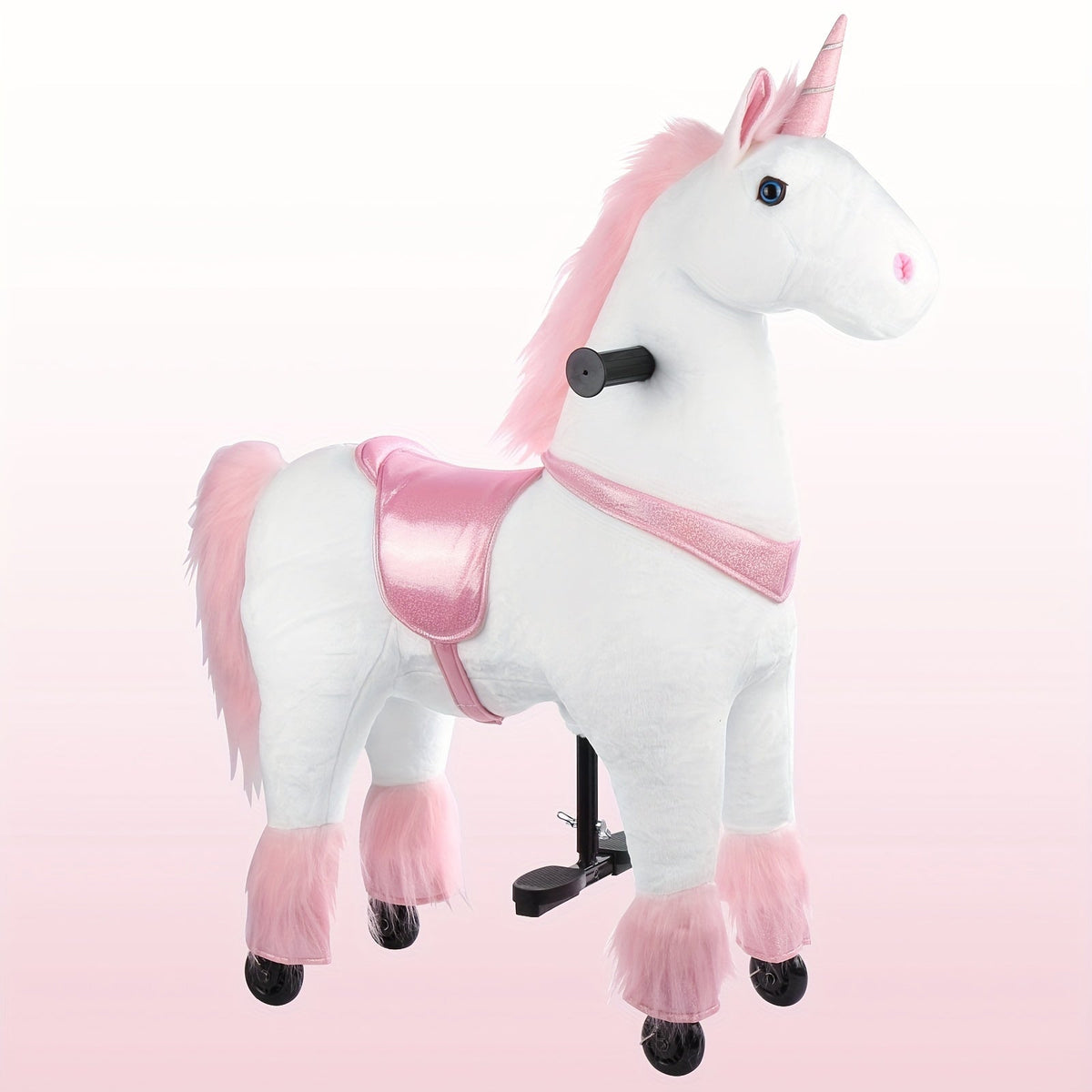 Kids Ride On Unicorn Horse Toy with Wheels, Plush Walking Animal, No Battery Required, Sizes S and M for Ages 3 to 9, Pink Unicorn, White Unicorn, Birthday Christmas Gift for Boys Girls