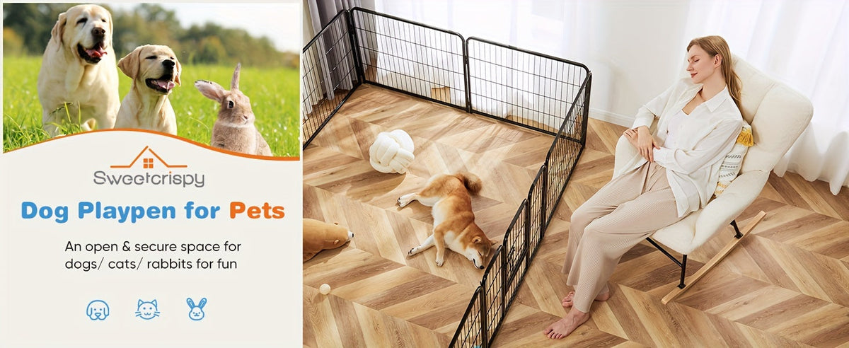 Dog Playpen 8 or 16 Panel DIY Metal Kennel with Door for Large, Medium, and Small Dogs – 24, 32, 40 Inch Indoor/Outdoor Puppy Pen, Easy to Assemble & Move