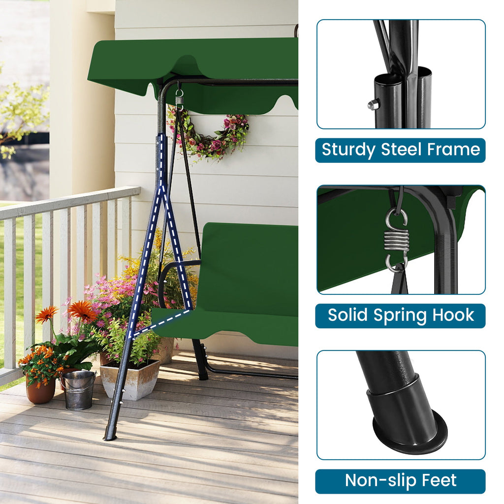 All-Weather Porch Glider Swing with UV-Treated Canopy & Rust-Proof 2-Step Powder-Coated Steel Frame – Quiet Smooth Gliding Outdoor Swing for Patio, Garden & Backyard, Black Beige Brown – Nova Mart
