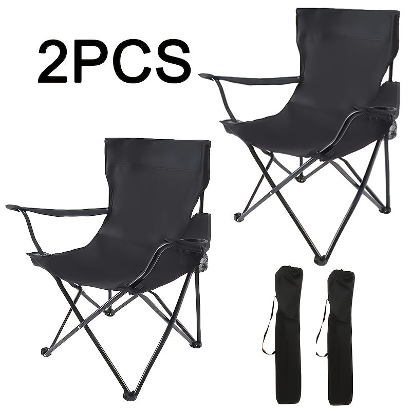 Foldable Camping Chairs 2 Pack – Steel Frame, Oxford Cloth, Cup Holders, Portable Storage Bags for Outdoor BBQ, Courtyard, Beach, Picnic, Holiday Gift