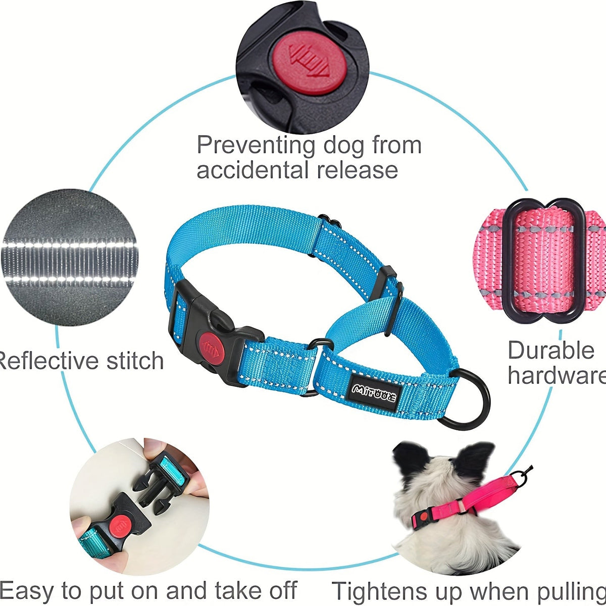 Reflective Dog Collar with Safety Locking Buckle - 1 Inch Wide, Adjustable for Small, Medium, and Large Dogs, Night Visibility Training Collar