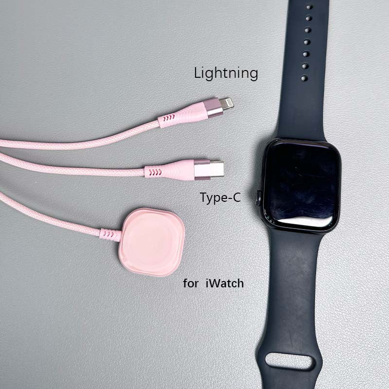 3 in 1 Charging Cable with iWatch Magnetic Charger – Nylon Braided USB-A to Lightning & Type-C Fast Charging Cable, 47 Inch, Compatible with iPhone, Apple Watch Series 1-10 & Android Phones