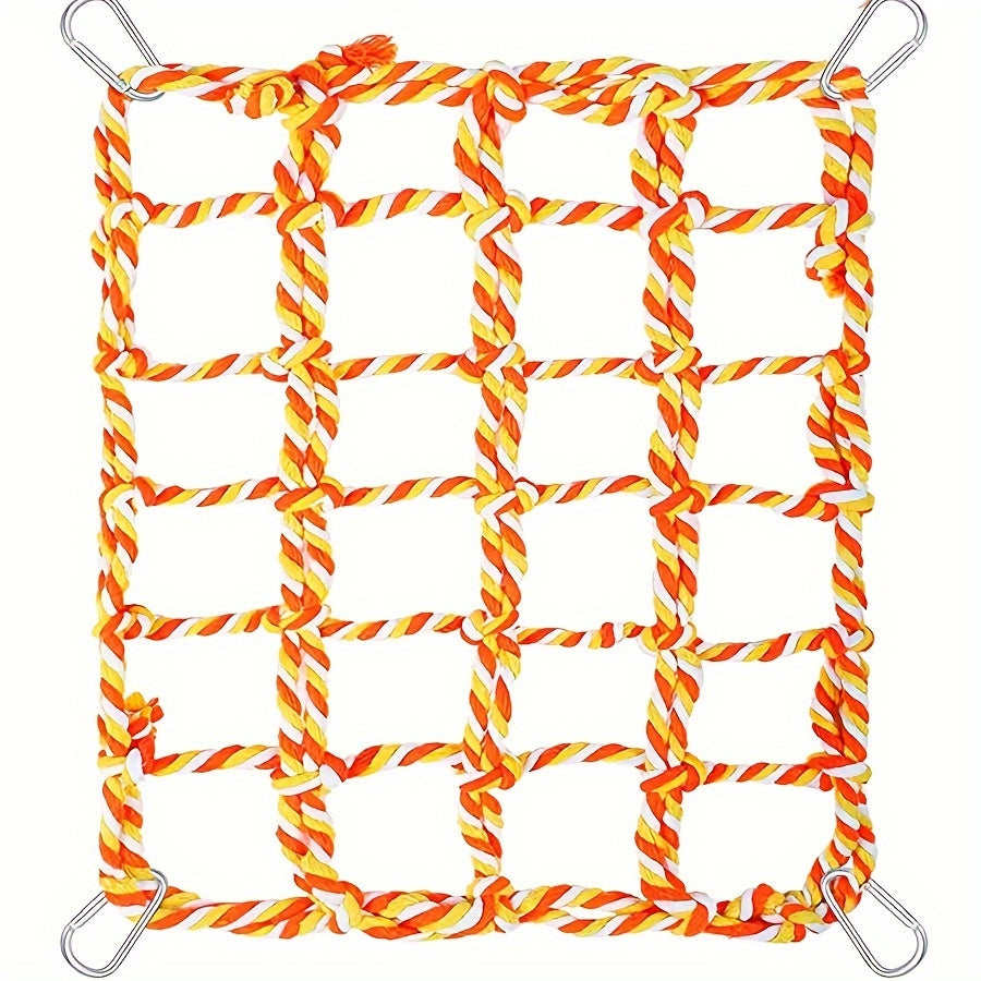 Parrot Climbing Net for Bird Cage - Colorful Cotton Rope Ladder Hammock Toy for Parrots Cockatiels Conures Budgies Small Birds & Hamsters - Chew Swing Hanging Activity Play Perch Accessory