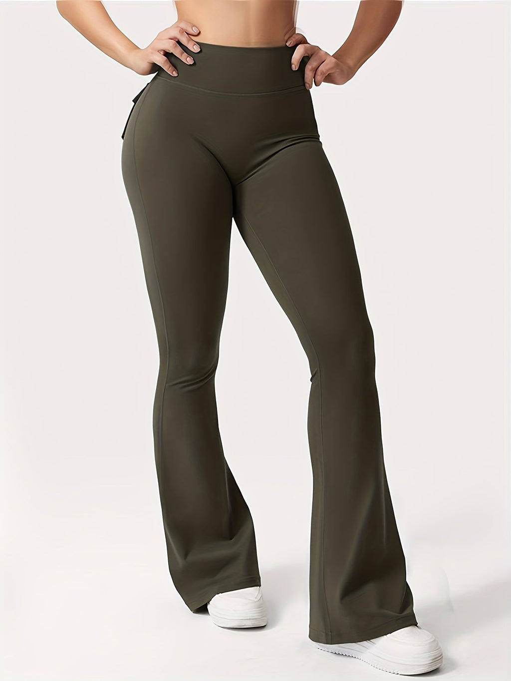 Women's High-Waisted Flare Pants 3-Pack – Butt-Lifting Tummy-Control Quick-Dry Cargo-Style Leggings, Tracksuit Casual Sports Full-Length Trousers (Black, Gray, Green)
