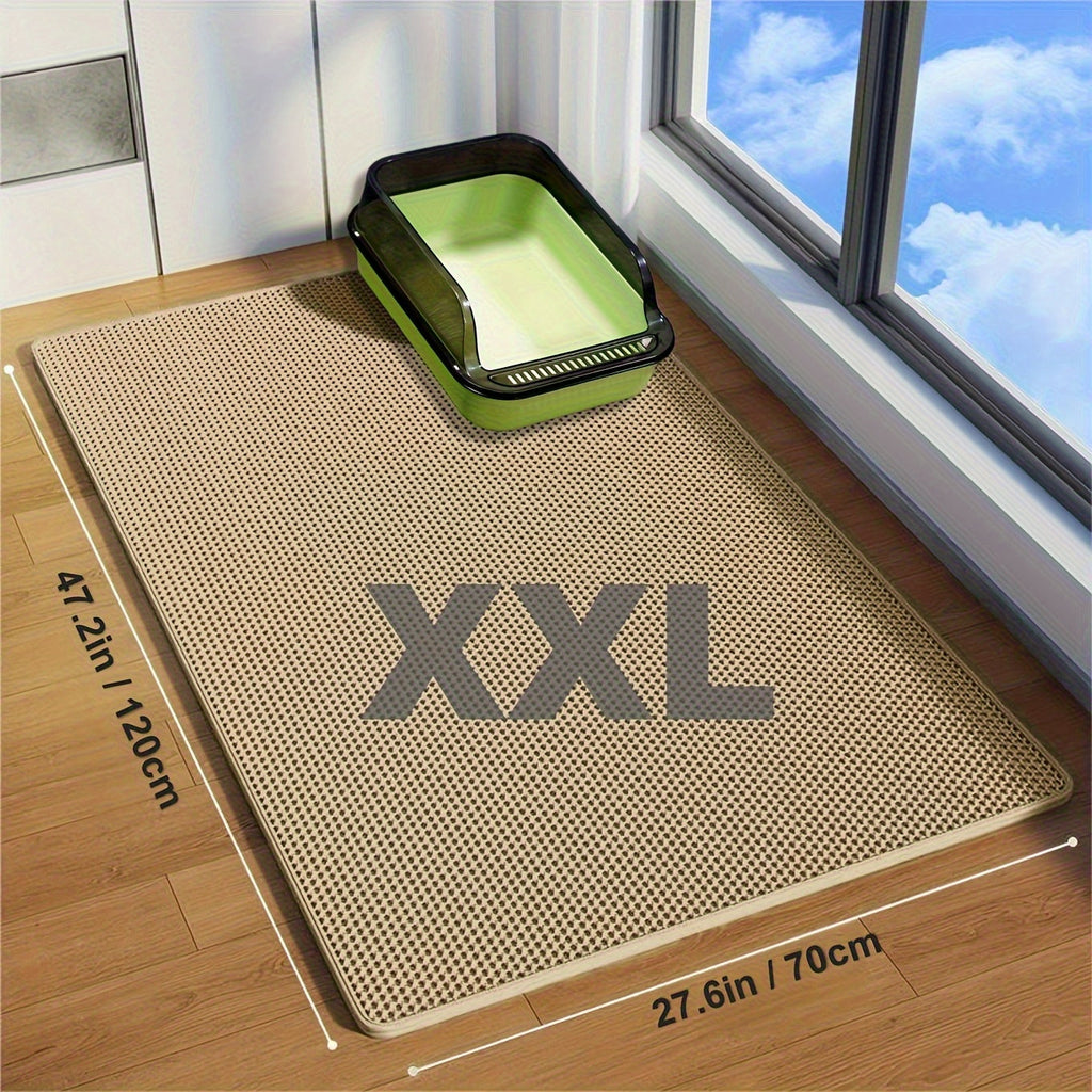 超大号双层猫砂垫 XXL 47.2x27.6 英寸 - 防溅防漏 EVA 材质，防滑可清洗防臭猫砂捕捉垫，适用于猫砂盆，米色
