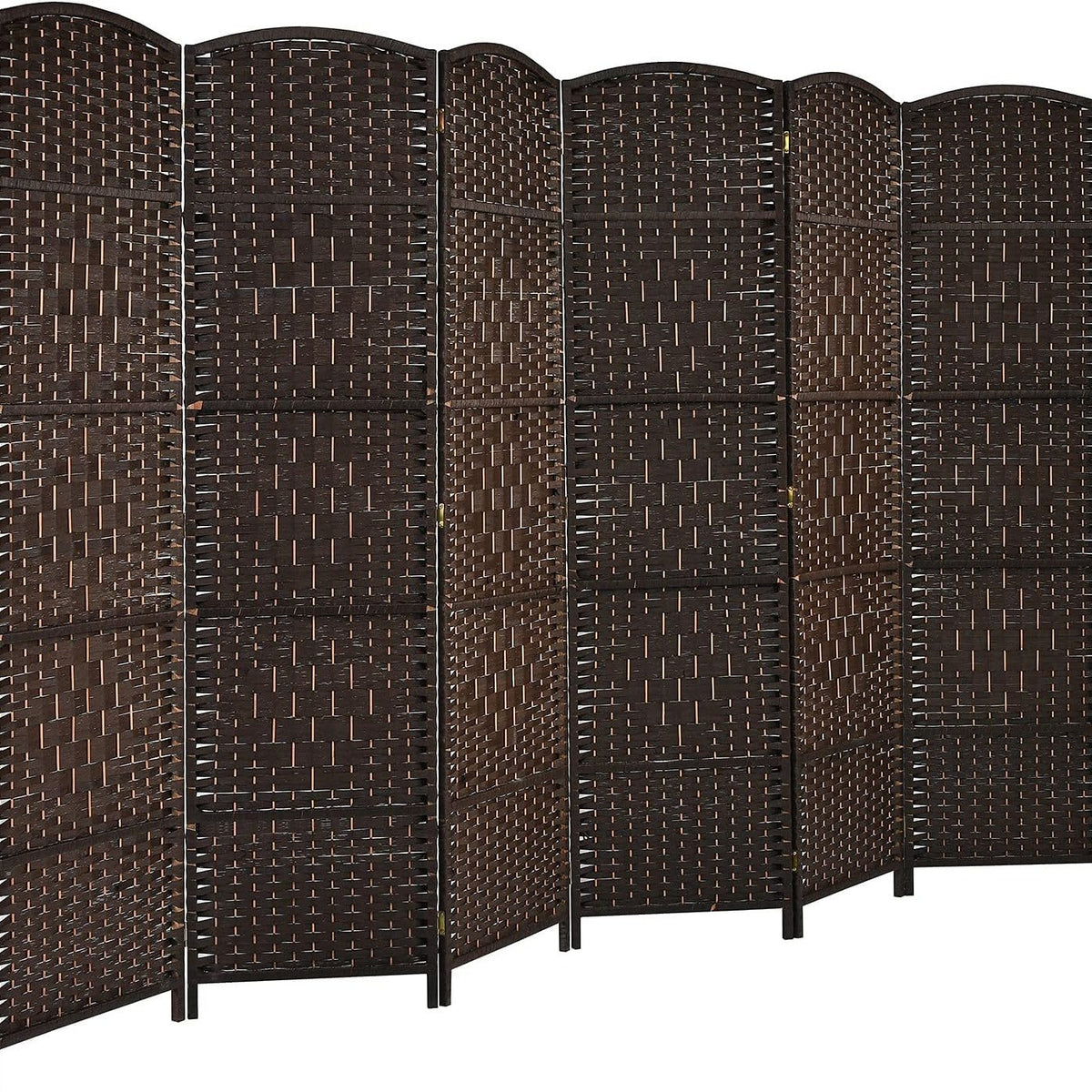 6-Panel 6ft Tall Folding Room Divider Hand-Woven Paper Fiber & Poplar Frame Freestanding Privacy Screen for Bedroom Living Room Office & Porch – No Assembly, Air Circulation, Black/Brown