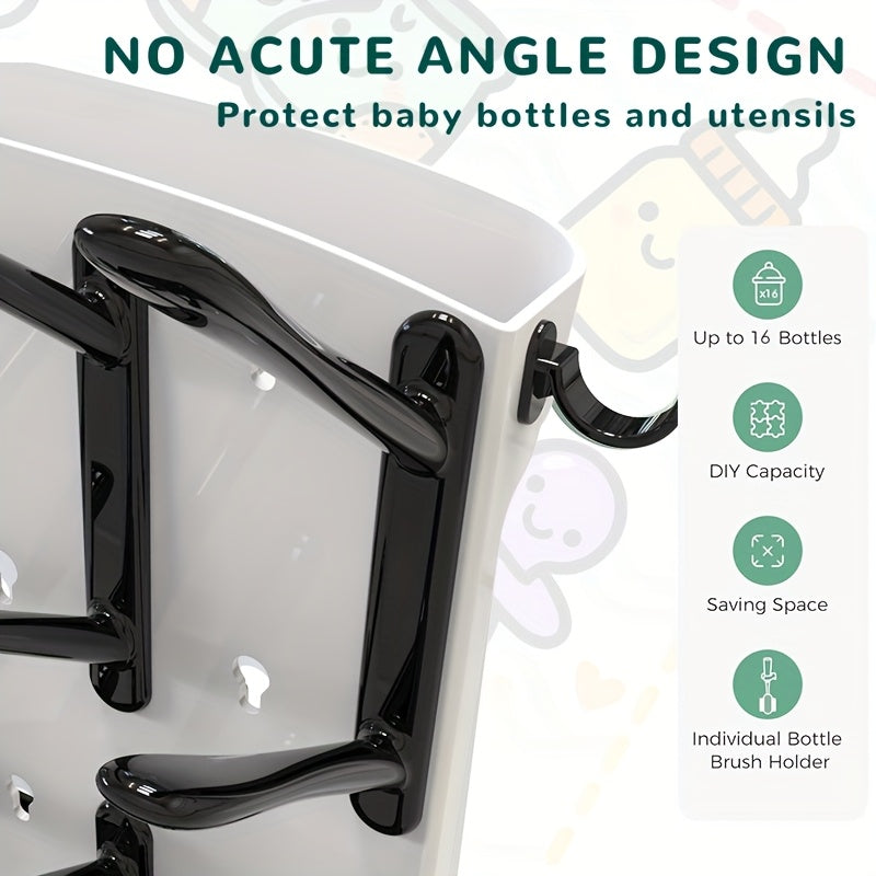 Vertical Baby Bottle Drying Rack with 18 Hooks, Space-Saving Countertop Standing Dryer for Bottles Brushes Pacifiers & Pump Parts, 2 Colors Including Advanced Gray & Mysterious Black