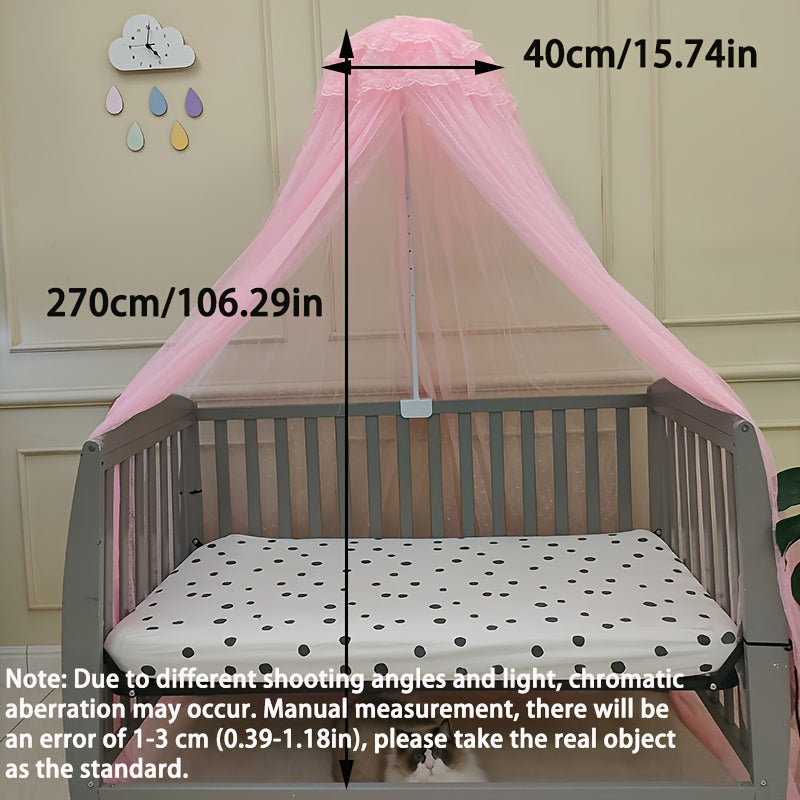 Baby Crib Dome Jacquard Mosquito Net, Extra-Large Densely Woven Breathable Sheer Crib Canopy Net Cover, Decorative Baby Nursery Curtain for Cribs & Cradles, Tender Pink Yellow & Blue