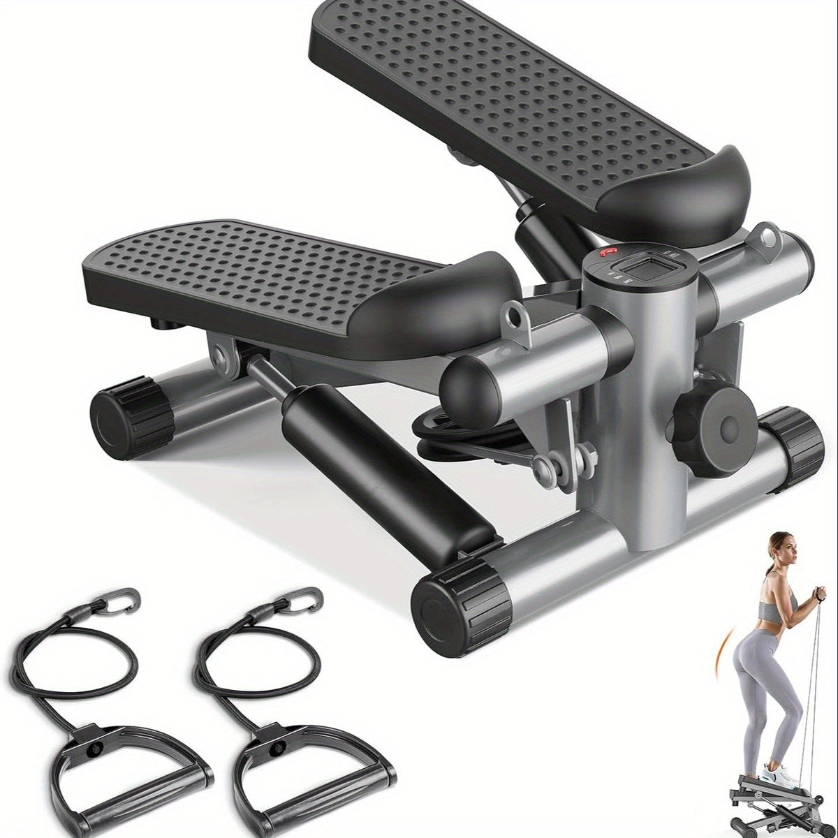 Mini Twist Stepper with Resistance Bands - Portable Stair Stepper for Home Workout, 300 lbs Capacity Full-Body Cardio Trainer for Legs and Arms