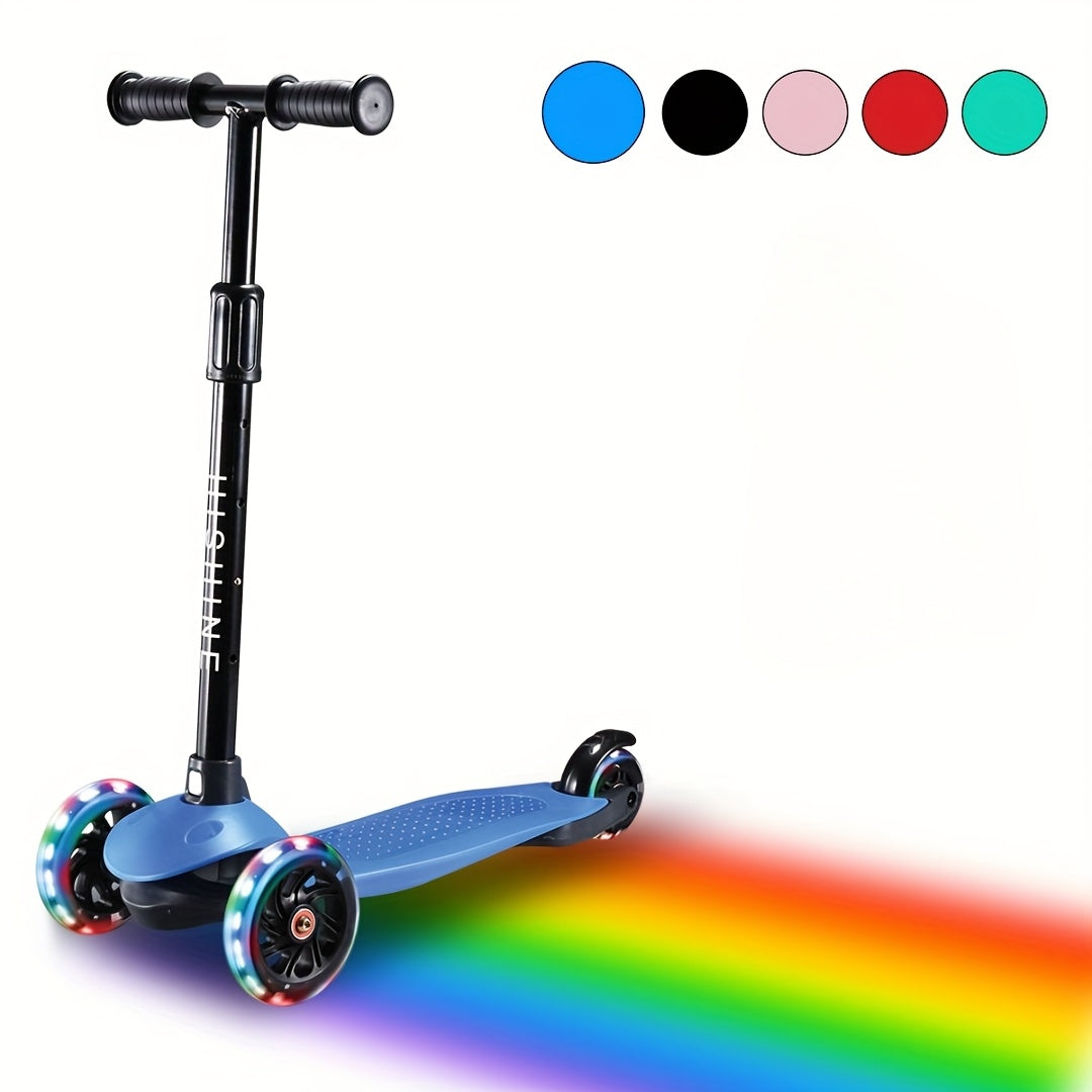 Kids 3-Wheel Scooter with Light-Up Wheels – Adjustable Height Lean-to-Steer Toddler Scooter for Ages 2-5, Front Brake & Double Suspension, Pink Blue Black Red