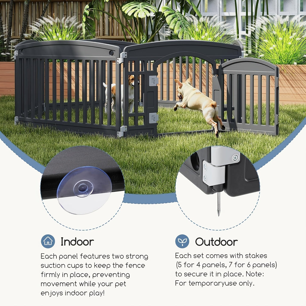 4 & 6 Panel Expandable Dog Playpen with Non-Slip Base, Portable Indoor/Outdoor Puppy Pen with Safety Locking Door for Medium Dogs – Black & White