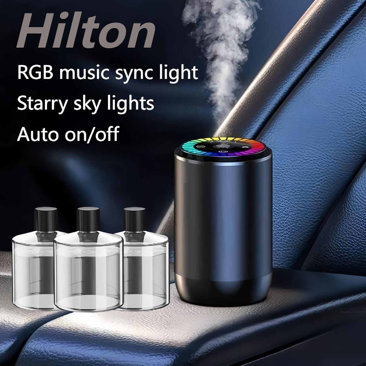 Smart Car Air Freshener Aromatherapy Diffuser with Starry Sky Light Show, USB Rechargeable, Adjustable Fragrance – Natural French Essential Oil (Gardenia, Ocean, Lavender, Cologne) Car Gift