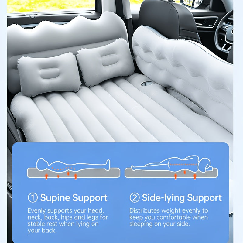 SUV Sedan Car Inflatable Bed, Soft Flocked Back Seat Air Mattress, Foldable & Portable Sleeping Mat for Camping, Road Trips, and Picnics – Includes Air Pump & Storage Bag, Black Grey Beige Pink