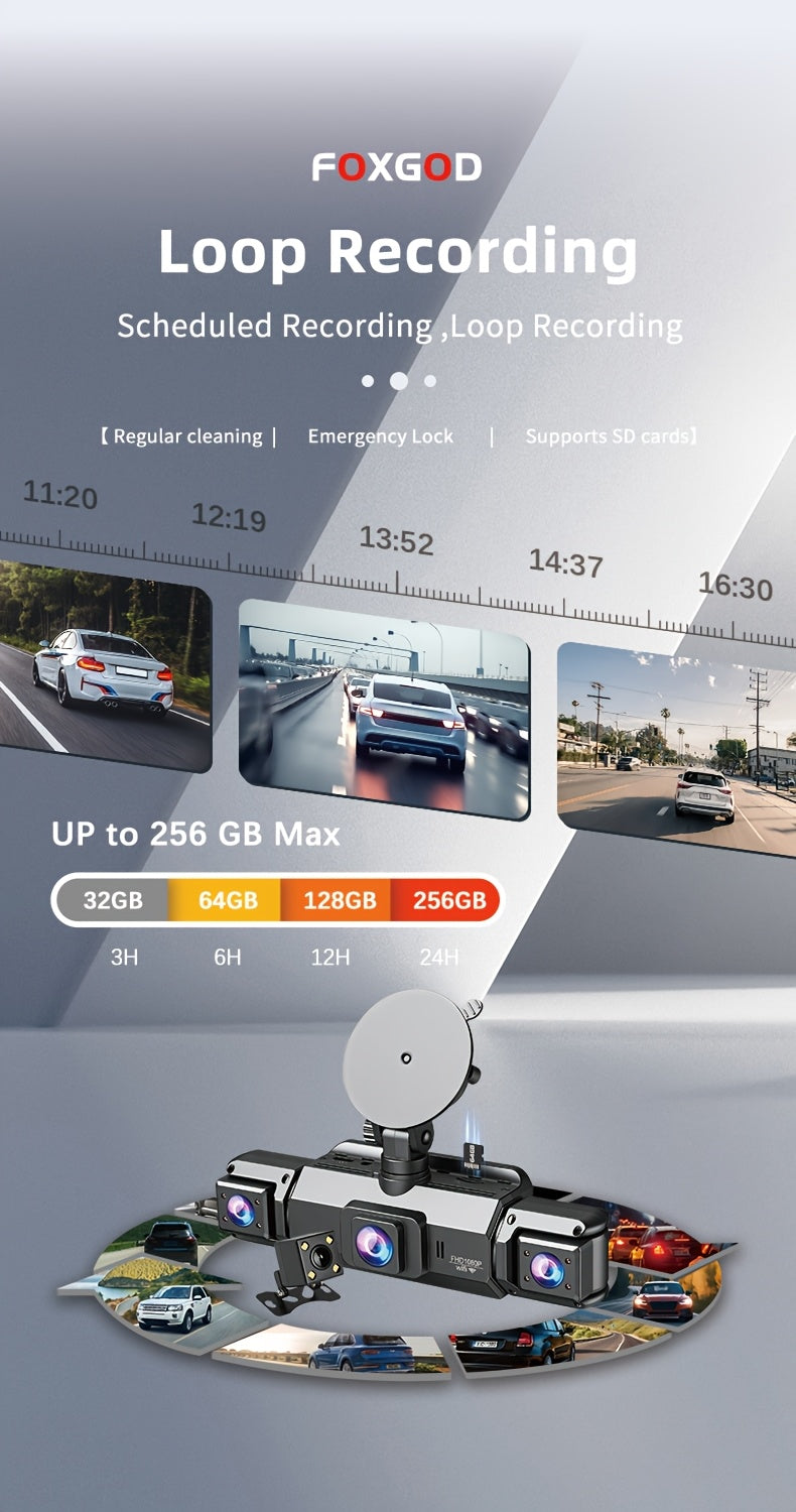 360° Dash Cam 3/4 Channel 1080P HD with Night Vision, WDR, G-Sensor, Loop Recording, 24/7 Parking Monitor, and WiFi; Multi-Lens Car Camera System for Full Coverage and Zero Blind Spots