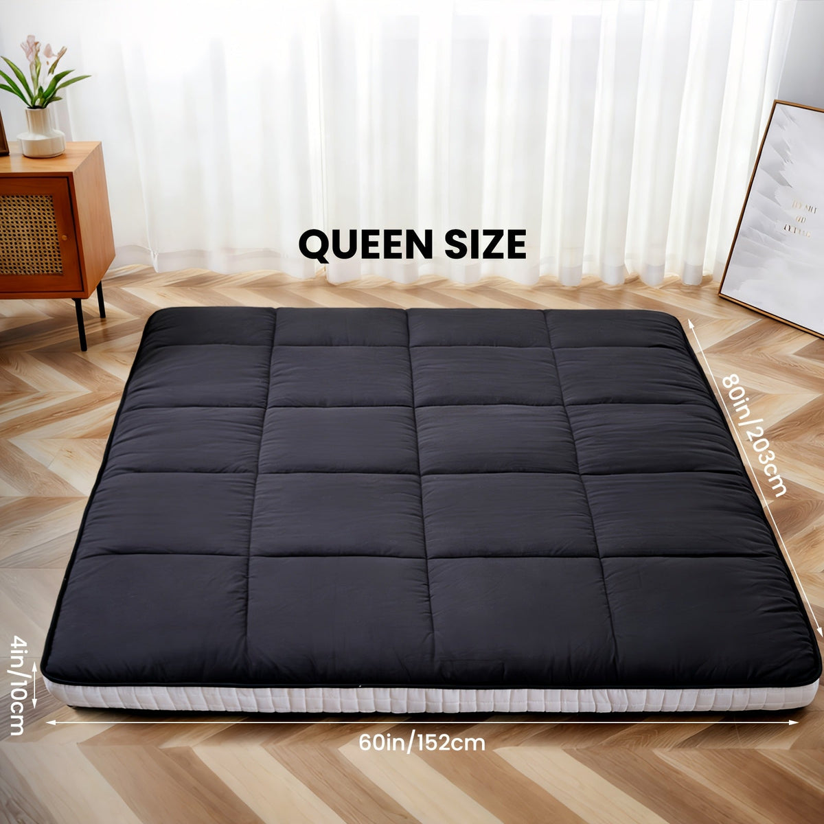 Japanese-Style Foldable Floor Mattress – Portable Roll-Up Guest Bedding for RV Travel Camping & Everyday Floor Lounging in Twin Full & Queen in Black & Grey