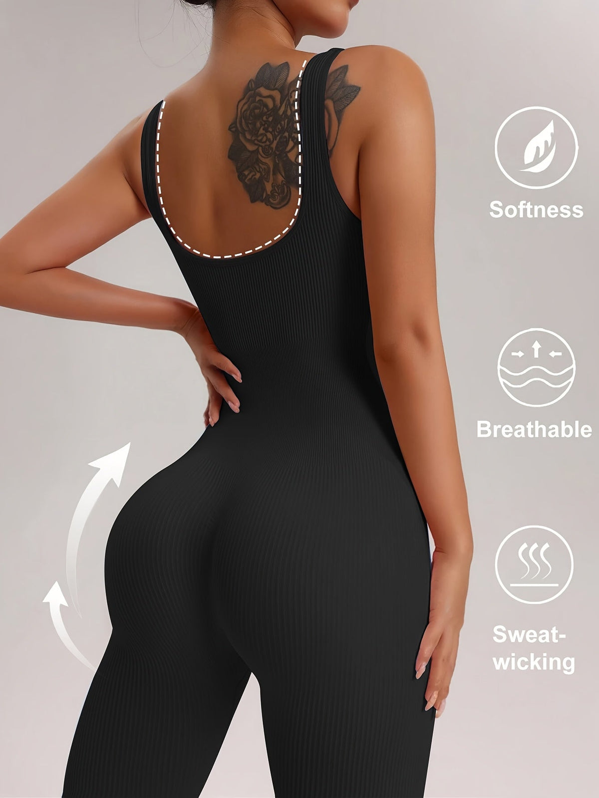 Women's Sleeveless Square Neck Jumpsuit – 90% Nylon Stretch Fabric, Thick & Opaque Activewear for Yoga, Pilates, Running, Fitness & Everyday Wear, Sizes S-XL, Multiple Colors
