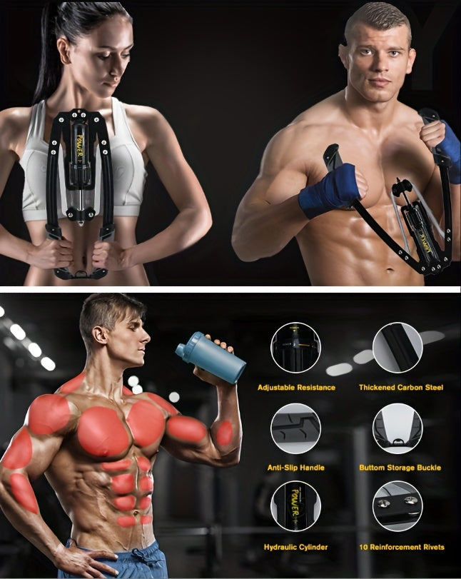 Hydraulic Arm Trainer – 22-440 lbs Adjustable Resistance, 20 Levels, Carbon Steel Foldable Home Gym Equipment for Chest, Shoulder, and Back Multi-Muscle Workout, Non-Slip Handle