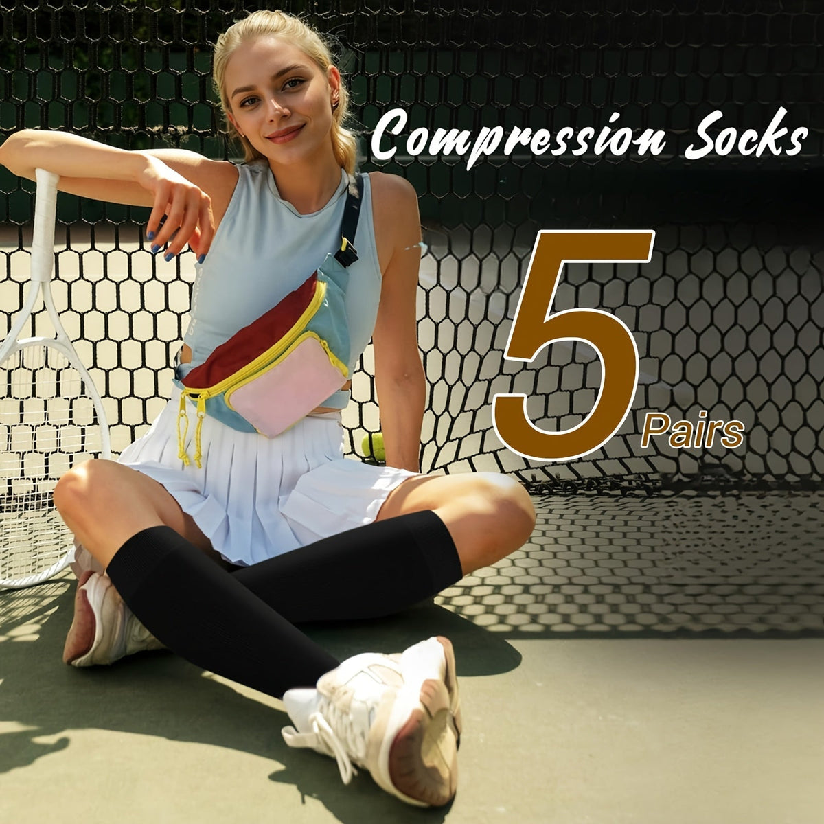 5 Pairs Copper Compression Socks for Women & Men – Black Athletic Support Socks for Running, Hiking, Cycling, and Travel, Sizes M-XL, Circulation & Pain Relief Compression Stockings