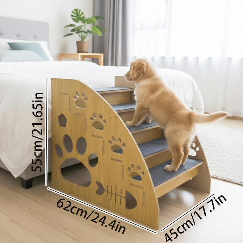 Non-Slip Pet Stairs for Bed and Couch - 3 or 5 Step Dog Steps with Safety Rails and Ramp Design, 15 Inch Height for Small Dogs, Cats, and Senior Pets, Lightweight Portable Pet Steps