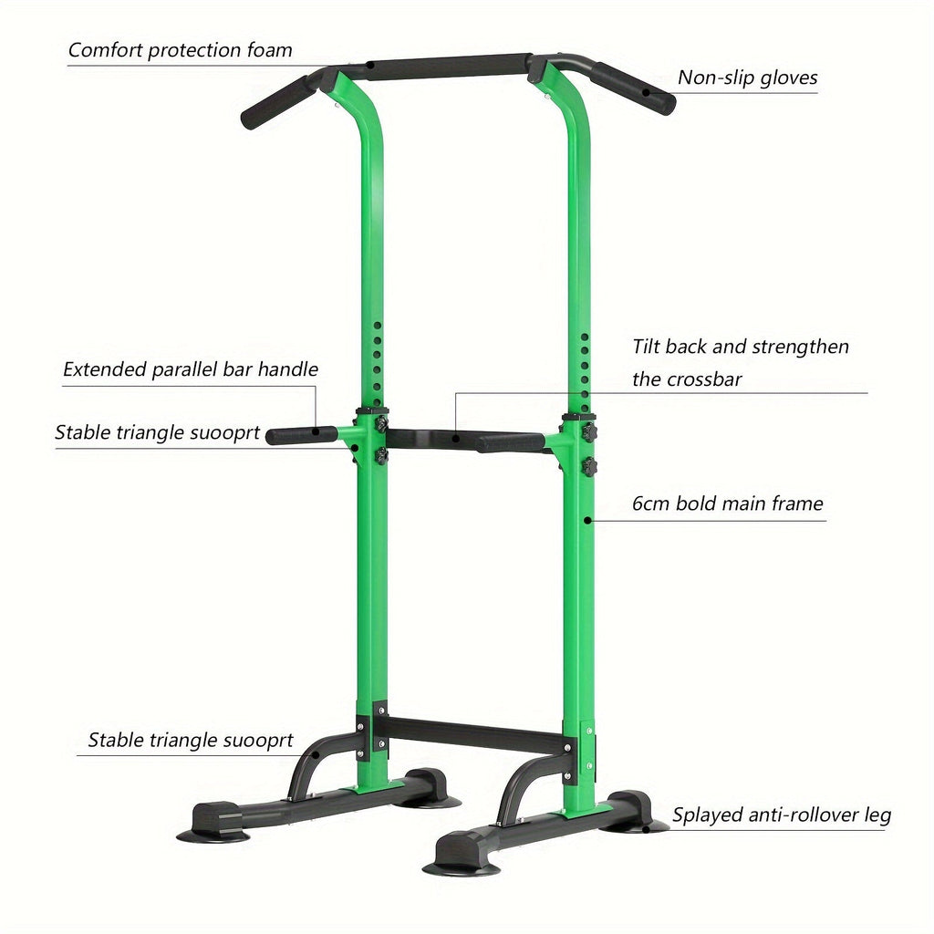 Power Tower Dip Station with Pull-Up Bar, 10 Adjustable Heights, 330 lbs Capacity, Full-Body Strength Training for Home Gym – Pink, Black, Red, Yellow, Blue, Orange, Green