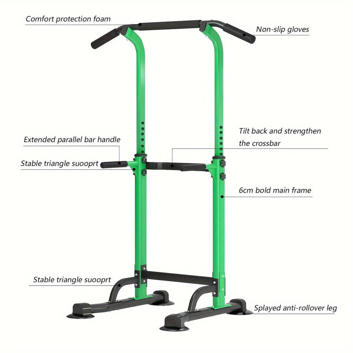 Power Tower Dip Station with Pull-Up Bar, 10 Adjustable Heights, 330 lbs Capacity, Full-Body Strength Training for Home Gym – Pink, Black, Red, Yellow, Blue, Orange, Green