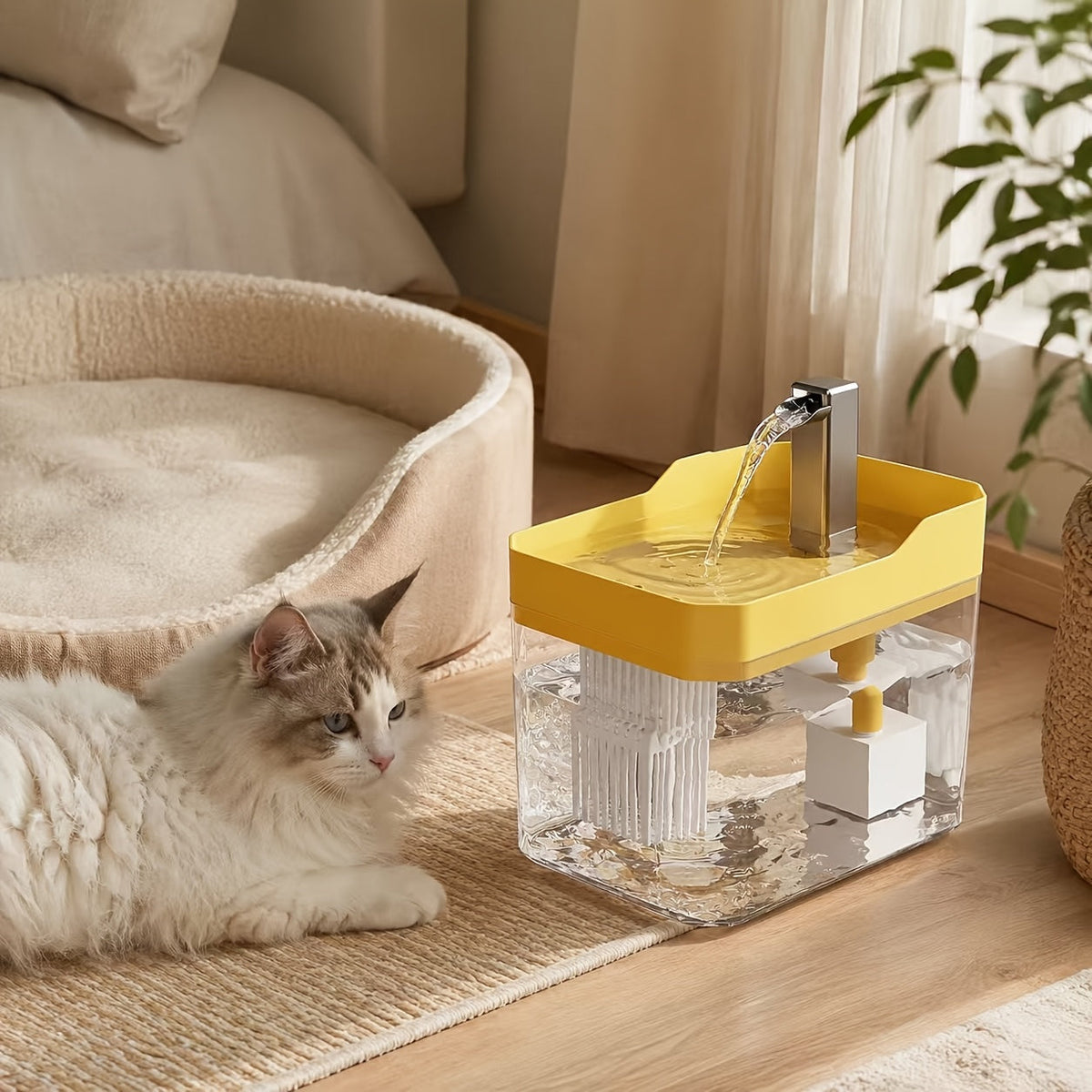 Smart Pet Drinking Fountain, Automatic Recirculating Water Dispenser for Cats and Dogs, Ultra-Quiet, USB Powered, Visible Water Level, Easy to Clean, No Batteries Required