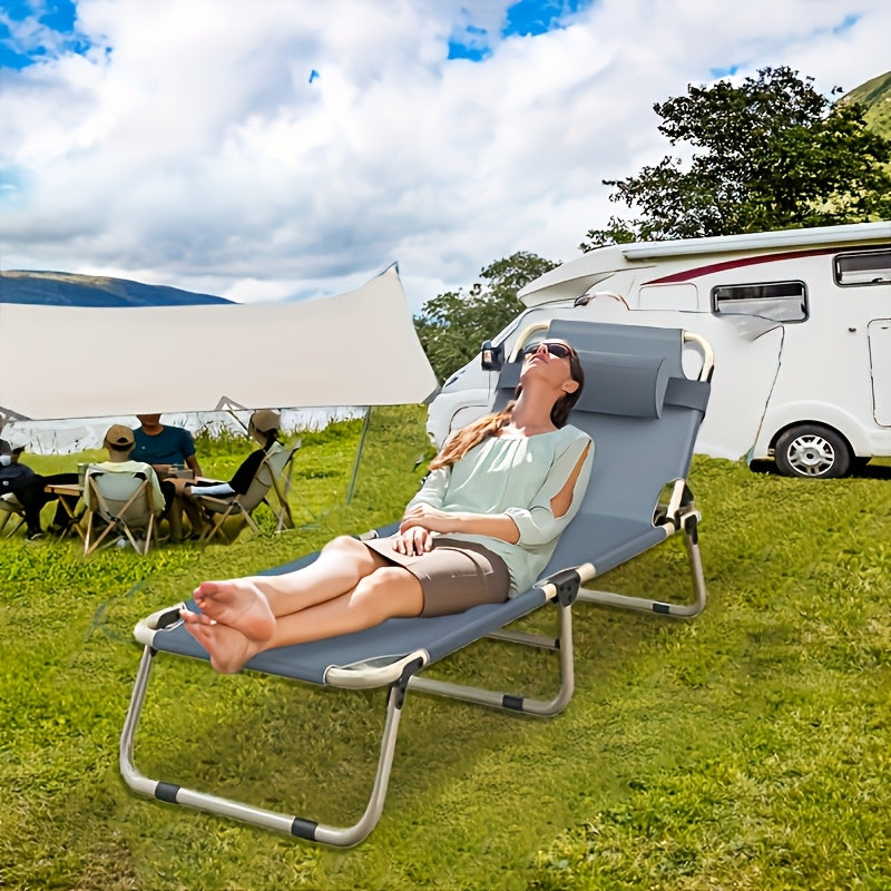 1200D Folding Camping Bed – Portable Outdoor Sleeping Cot Without Mattress for Camping, Beach, Patio, Sunbathing, and Poolside, Durable Oxford Fabric, Easy Setup, Gray