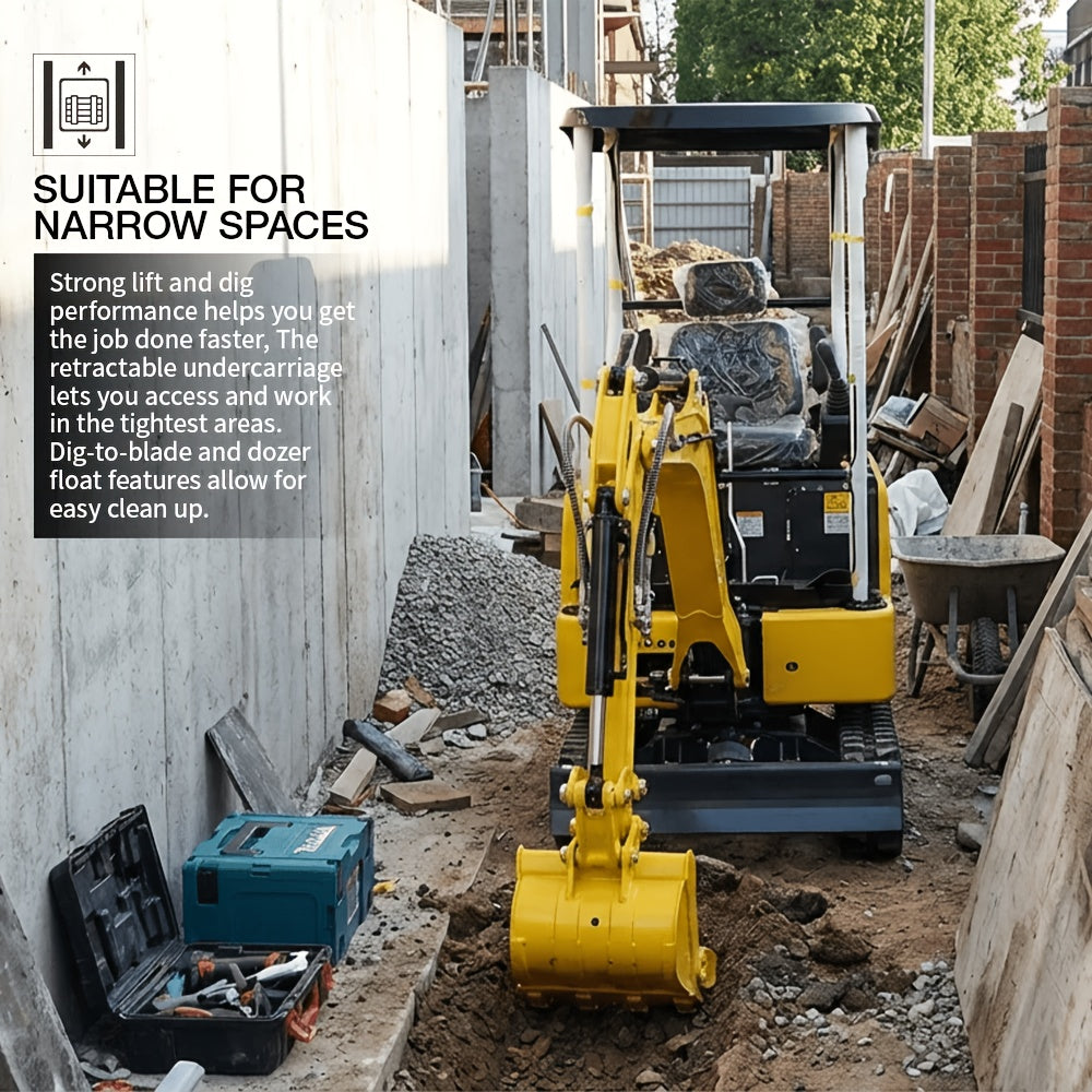 1.8 Ton Mini Excavator R327 Kubota D722 EPA Tier 4 Diesel Side Swing Boom 8-Way Pilot Control Expandable Tracks 35.5–47.4" 5.8ft Dig Depth 6 Attachments Quick Connect 90% Pre-Assembled USA Warehouse