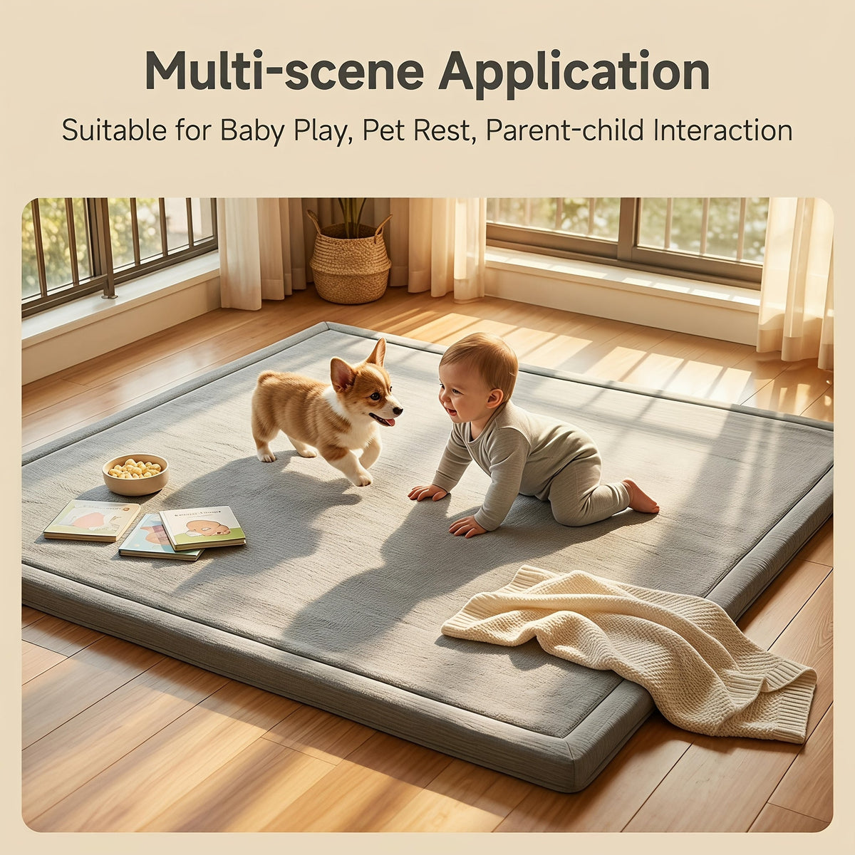 Baby Play Mat 50x50 In 3cm Thick Padded Foam Tatami Crawling Mat for Kids Playroom Playpen Nursery Living Room & Yoga – Coffee Brown & Turquoise
