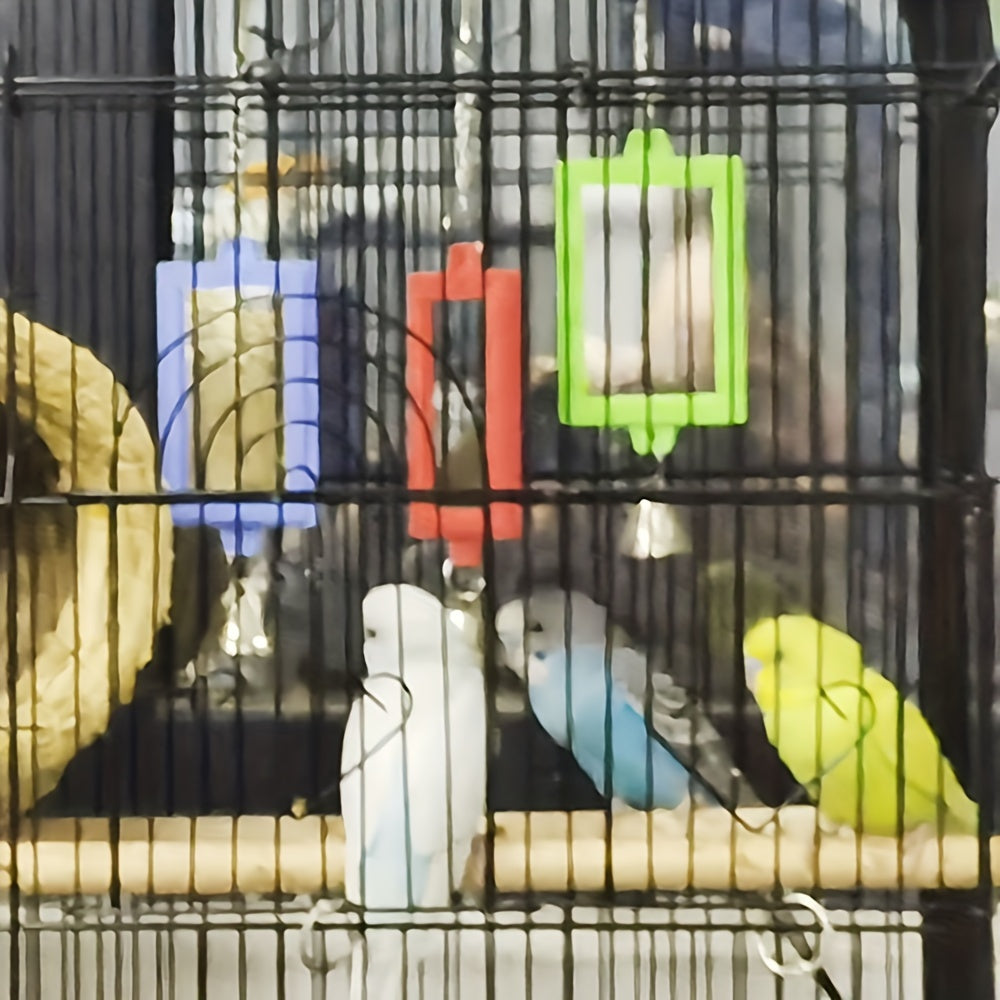 Double-Sided Mirror Parrot Toy for Bird Cage - Square Bird Mirror Cage Decoration & Interactive Toy for Parrots, Parakeets, Cockatiels, Budgies, Lovebirds - Bird Cage Accessory, Random Color, 2.36x8.66in