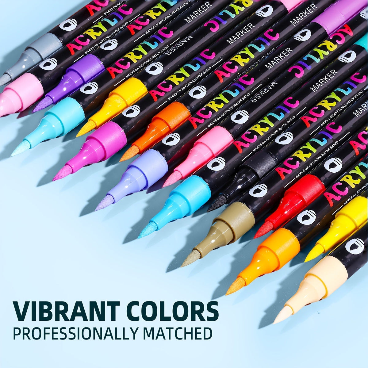 双头双色丙烯记号笔 24、48及72色 – 速干防水毛笔，适用于石头彩绘、手帐涂鸦、画布、木材、玻璃及家居装饰 – 适合成人与儿童的创意艺术记号笔