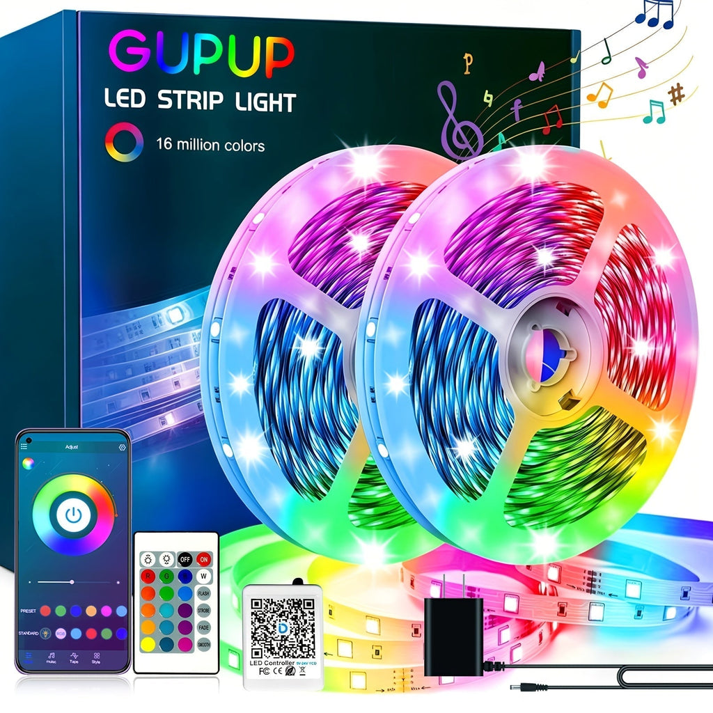RGB LED Strip Lights App Remote Control Music Sync Dimmable Color Changing Timing – Smart LED Lights for Bedroom, Living Room, and Game Room Decor, 16.4FT to 200FT