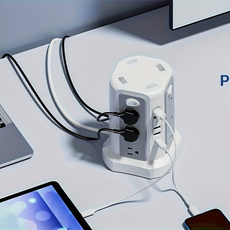 Power Strip Tower, 16 AC Outlets, 5 USB Ports, USB-C PD 20W, 1500J Surge Protector, Flat Plug Desktop Extension Cord
