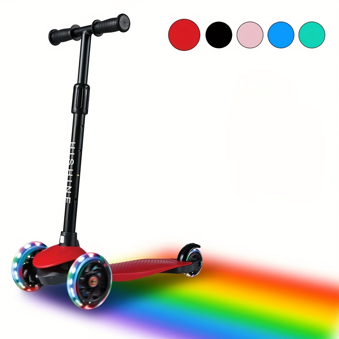 Kids 3-Wheel Scooter with Light-Up Wheels – Adjustable Height Lean-to-Steer Toddler Scooter for Ages 2-5, Front Brake & Double Suspension, Pink Blue Black Red