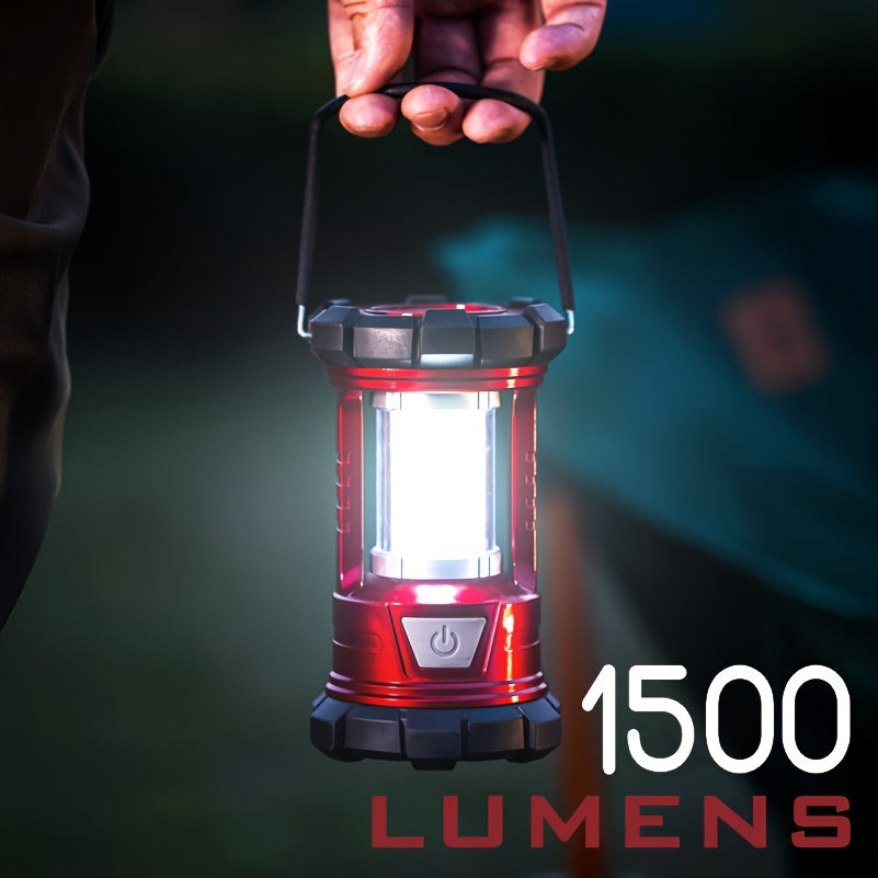 2-Pack Rechargeable Camping Lantern, 1500LM LED with Phone Charger, 3 Light Modes, Portable Hurricane Emergency Lantern for Camping, Hiking, Power Outages, and Outdoor Survival