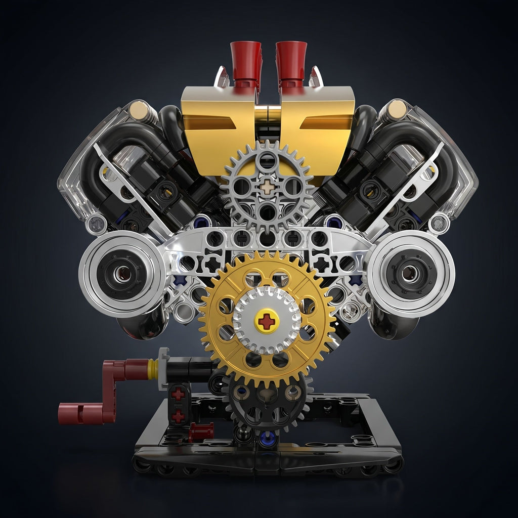 Transparent Mechanical Engine Model Building Kit with Automated Gear Transmission and Piston Simulation - STEM Science Project for Teens, Adults, Hobbyists, Mechanics - Birthday and Christmas Gift