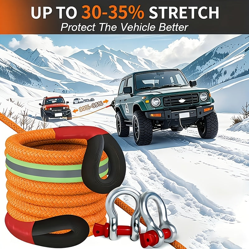 Kinetic Recovery Rope 22 Ton 48,501 lbs – Heavy Duty Nylon Tow Rope with Bow Shackles & Storage Bag for Truck, SUV, UTV, ATV, and Off-Road Emergency Rescue