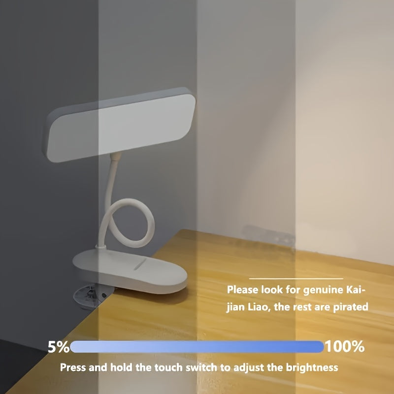 Adjustable LED Gooseneck Desk Lamp – Touch Control, Dimmable, Adjustable Color Temperature, USB & 18650 Rechargeable Battery Powered, Indoor Task Light with Shade, White