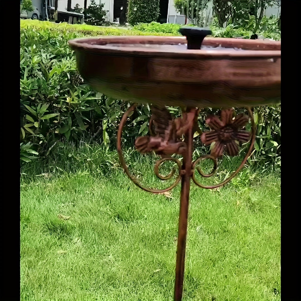Metal Outdoor Bird Bath and Feeder Set, Sunflower Design, 5-Claw Stake Base, Weather-Resistant Garden Decor for Backyard, Courtyard, Terrace, and Patio