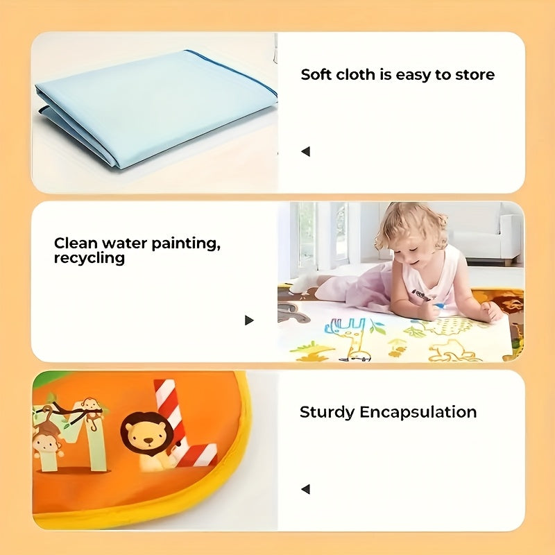 Water Drawing Mat for Kids, Reusable Magic Painting Canvas, Mess-Free Art Toy Set for Ages 3+, Large 80x60cm, Ocean Animal Designs, Gift Box