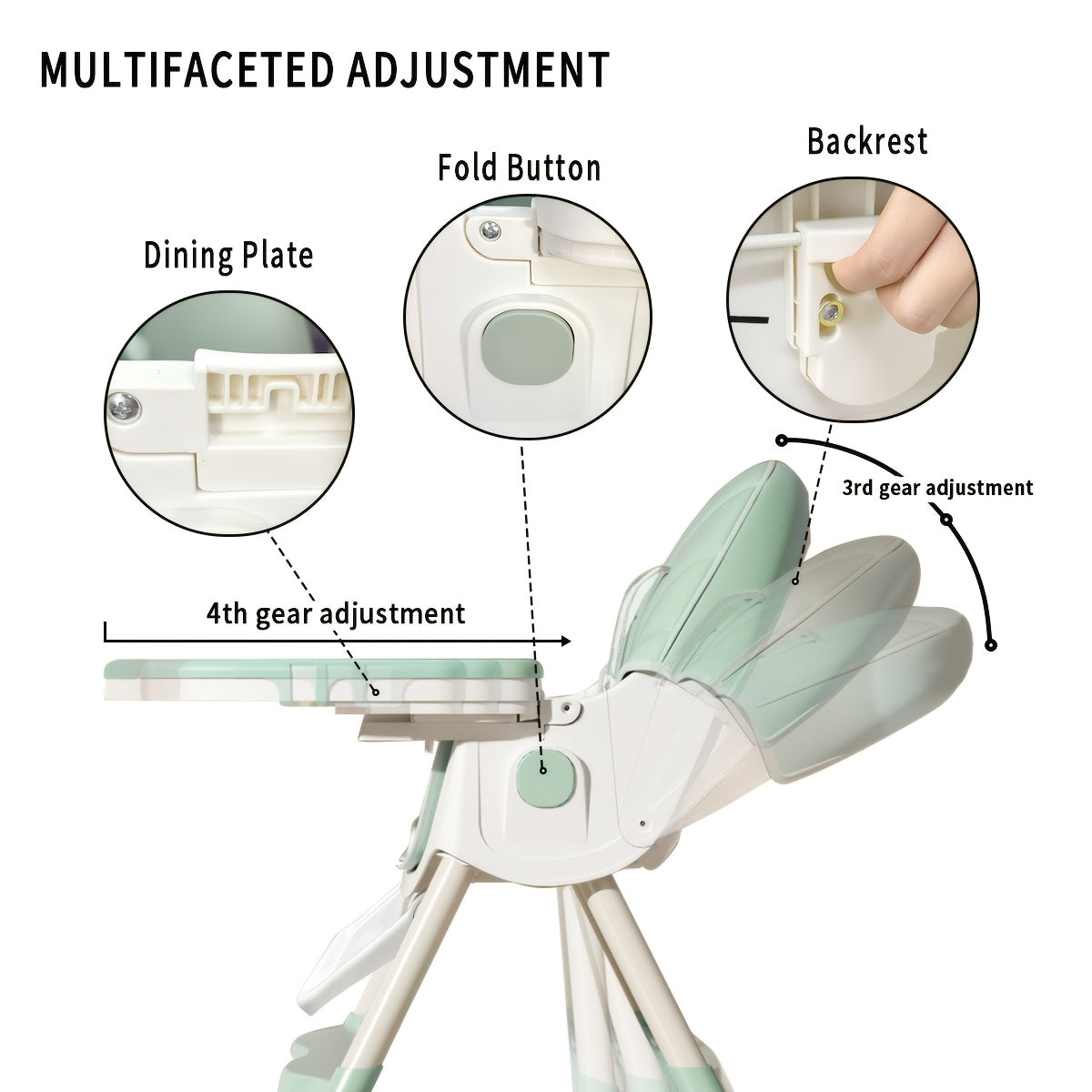 Multi-Functional Adjustable Children's High Chair, 3-in-1 Adjustable Kids Dining Chair with Rocking Chair & Portable Table Function for Home Use, Beige Green & Pink