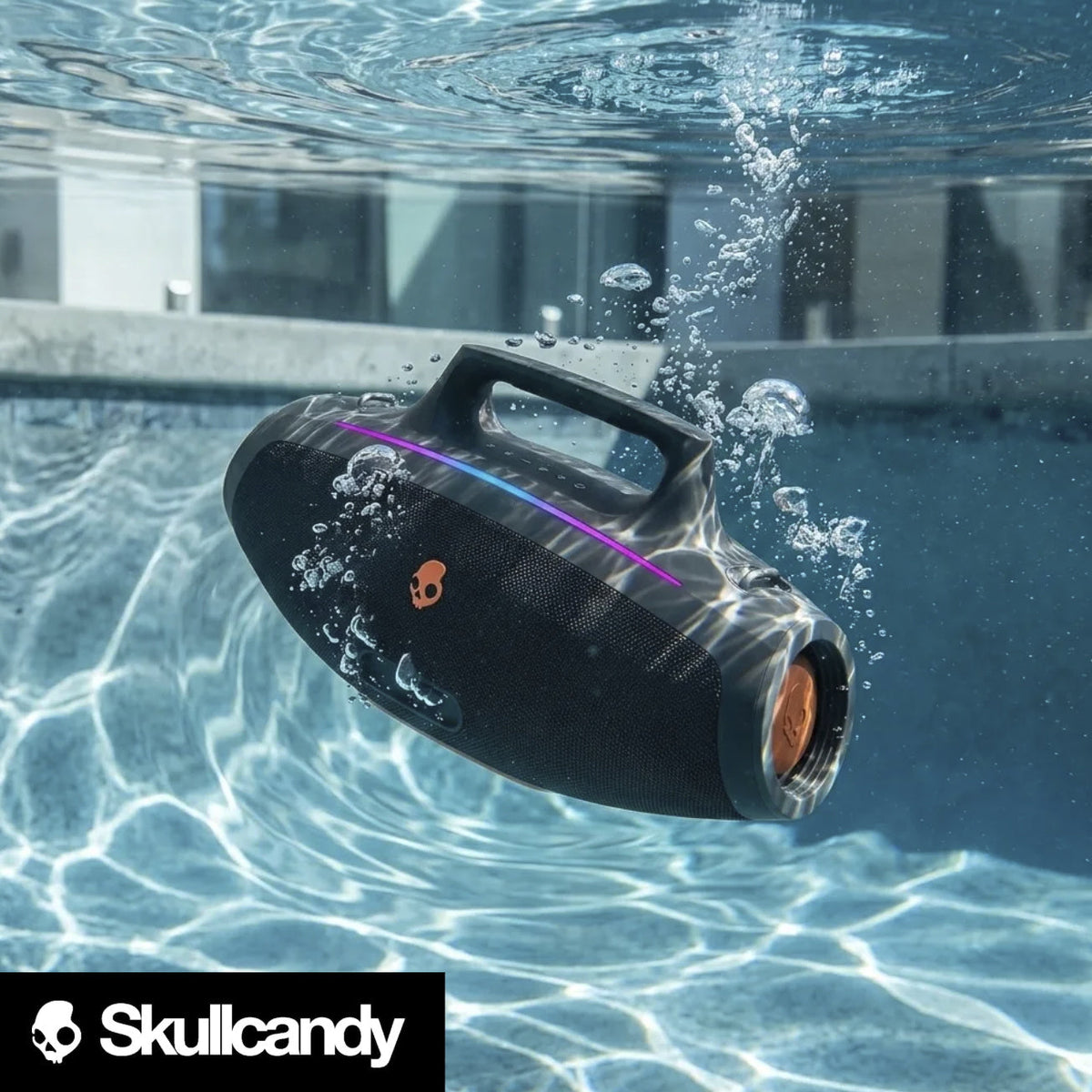 Skullcandy Barrel Bluetooth Boombox Speaker (Renewed) LED Lightshow Bass Boost Multi-Link 12-Hour Battery USB-C & USB-A Charging Water-Resistant Outdoor Party Speaker – Black