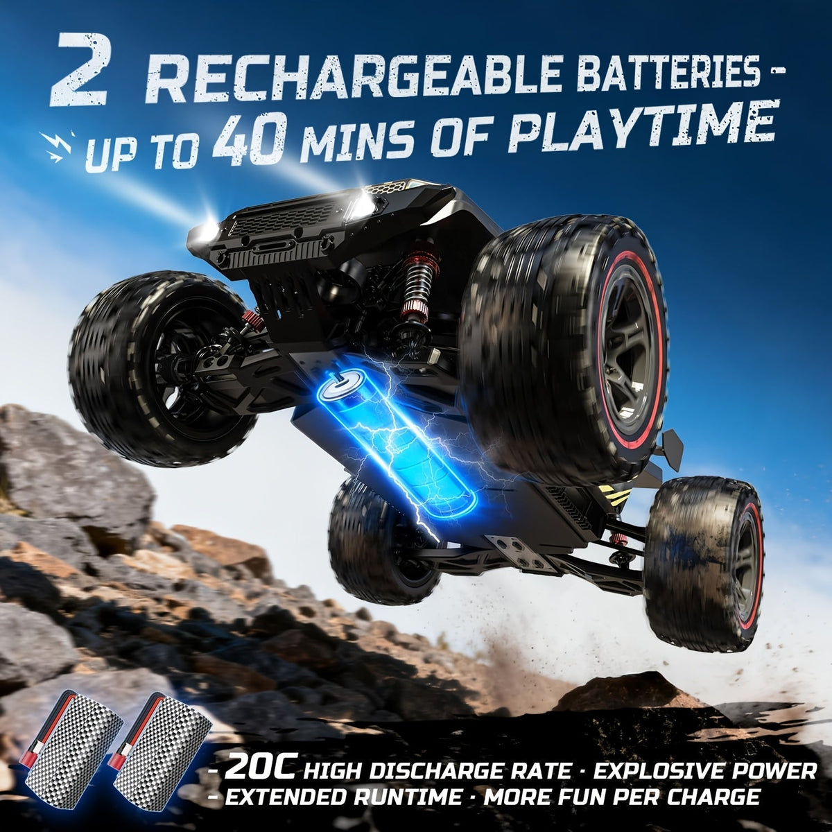 1:10 Brushless RC Car for Adults 37+ MPH - 4WD High Speed Off-Road Monster Truck, Dual 3S 11.1V Batteries for 40-Min Runtime, Metal Gear Servo, Oil-Filled Shocks, Extra Swing Arms | Professional RC Crawler Gift