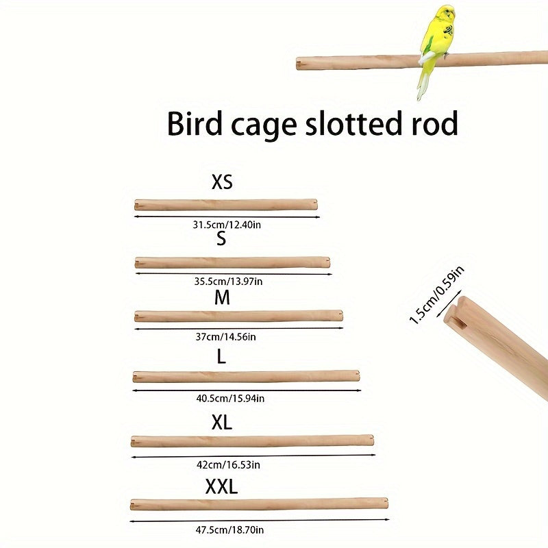 Natural Wood Parrot Perch for Bird Cage - Solid Wood Standing Pole with Slotted Ends for Chewing & Nail Trimming - Bird Cage Accessory for Parrots, Cockatiels, Conures, Budgies, and Lovebirds 35.5cm