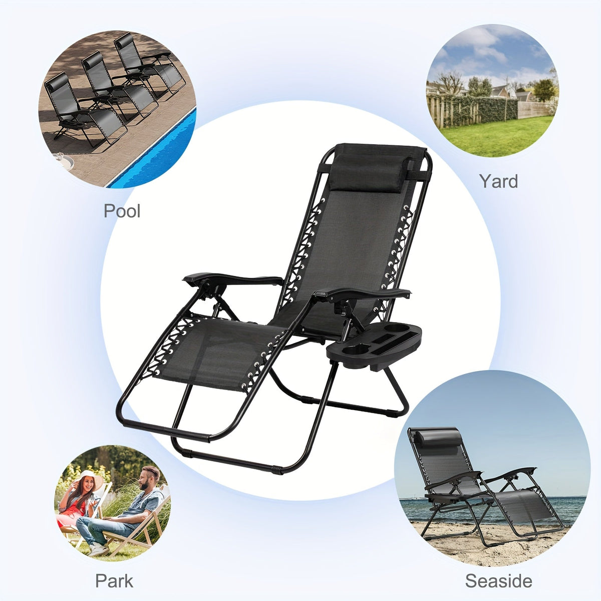 Pair of Zero Gravity Recliner Lounge Chairs – 500 LB Capacity Lockable Reclining Detachable Cup Holder Tray Lightweight Foldable for Camping Beach Patio & Garden in 15 Styles