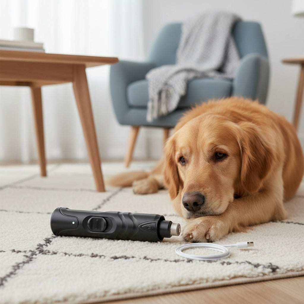 Rechargeable Dog Nail Grinder with LED Light - Quiet Painless Electric Nail Trimmer for Large, Medium, and Small Dogs, 2-Speed Settings, Portable USB Grooming Tool for Home & Travel Pet Nail Care