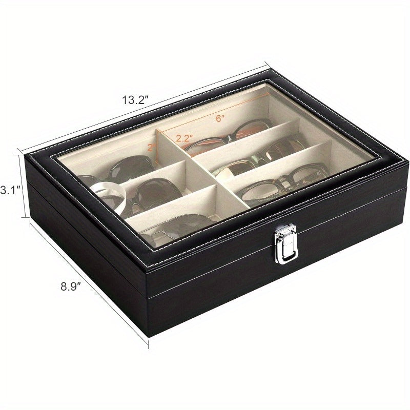 8-Slot PU Leather Eyeglasses Storage Case – Large Capacity Glasses Organizer Box for Sunglasses and Reading Glasses, Luxury Household Collection Display Case in Black, White, and Green