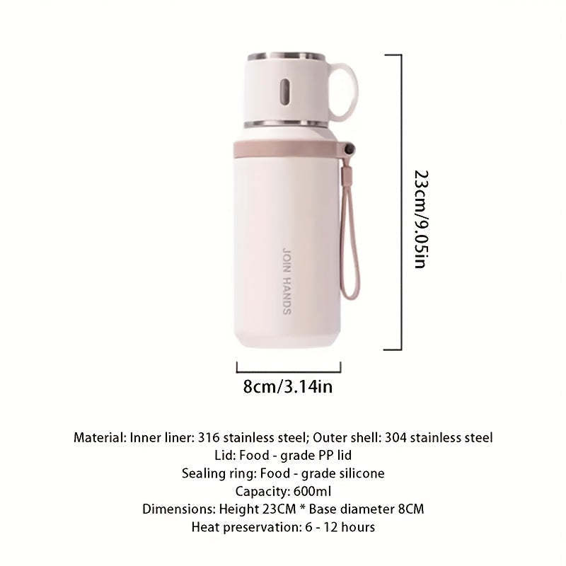 600ml (20oz) Stainless Steel Tumbler, Double-Wall Vacuum Insulated, Leak-Proof Lid with Handle, Cleaning Brush Included, for Hot/Cold Drinks, Travel, Office, Gym, Outdoor Water Bottle