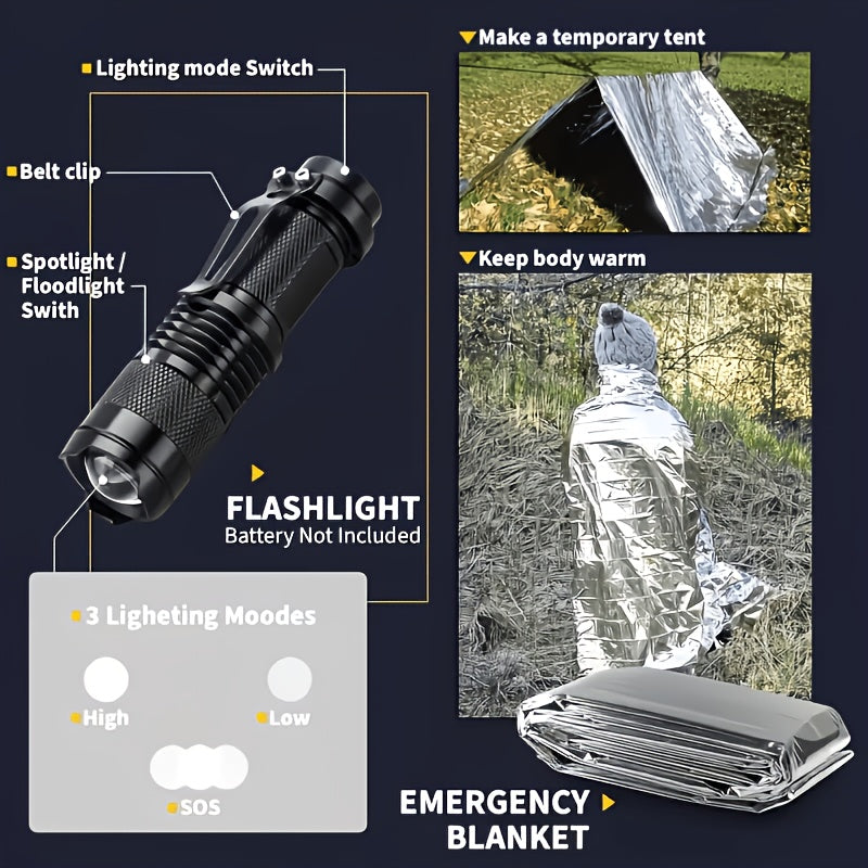 242-Piece Survival Kit – Outdoor Emergency Gear with Fire Starter & First Aid Tools for Camping, Hiking, Travel, Car, and School, Gift for Men & Women, Multiple Colors