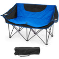 2-Person Oversized Camping Chair – Heavy-Duty Padded Outdoor Loveseat with Cup Holders Armrests & Carry Bag Portable Collapsible for Beach Picnic Backyard BBQ & Camping in Blue Beige Orange & Grey